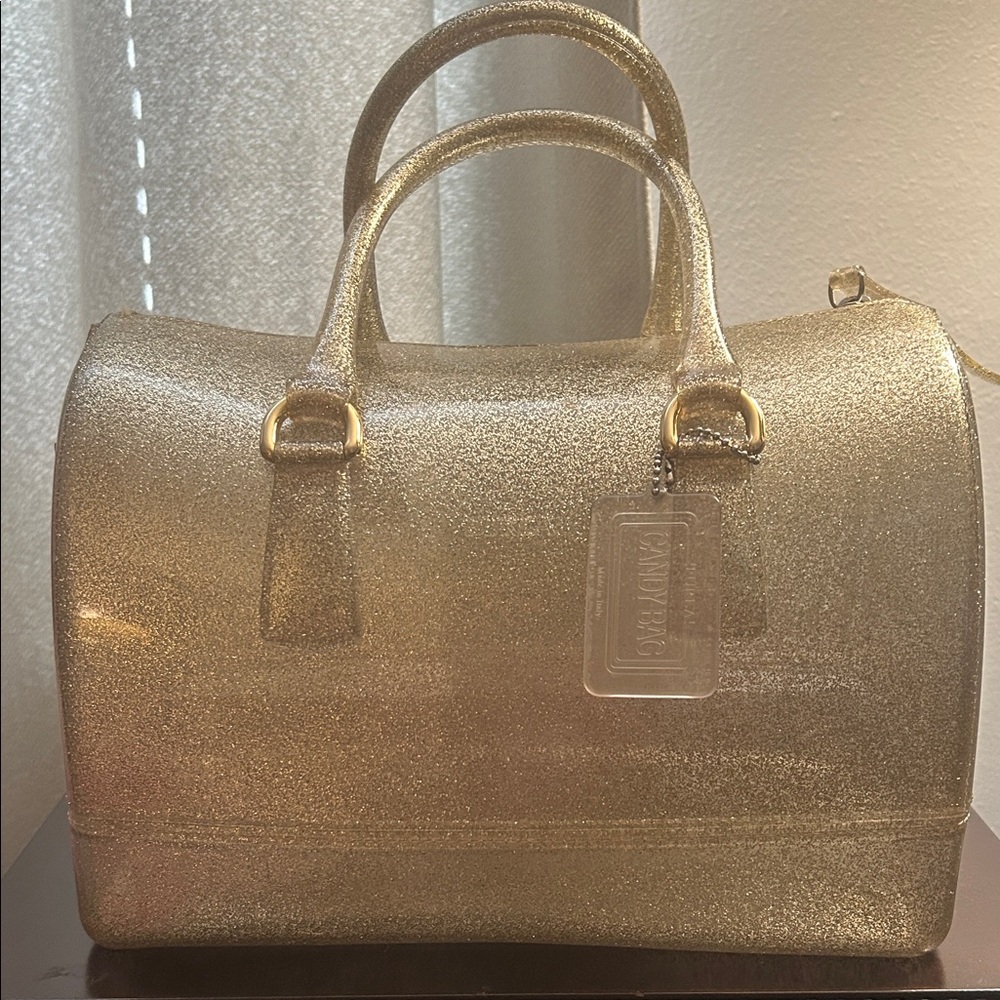 SOLD Furla Gold Glitter Candy Satchel Bag